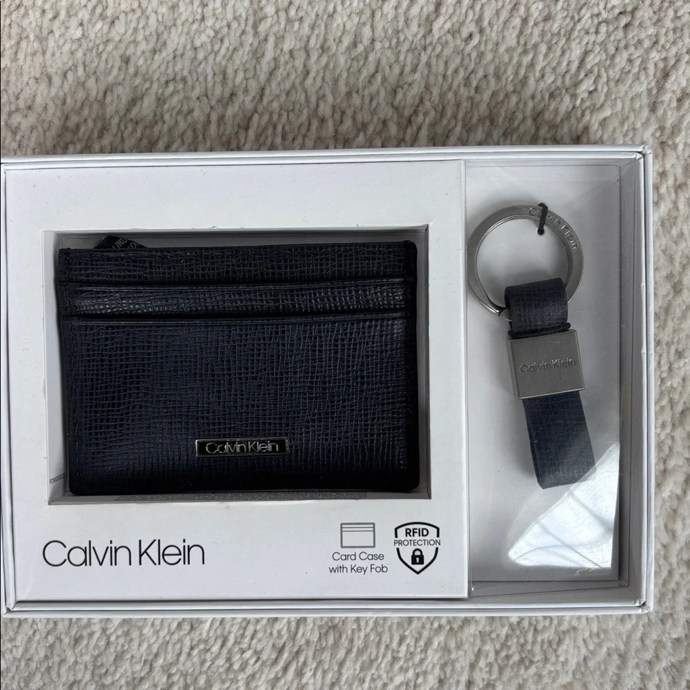 Calvin Klein Black Men's Card Case and Key Fob Set NEW NEW IN GIFT BOX